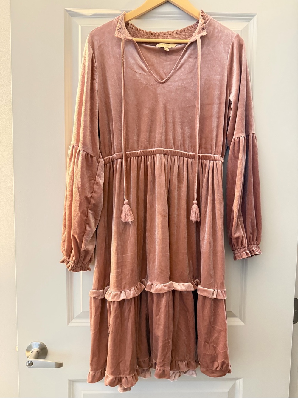 Simply Southern Rose Pink Velvet Tiered Midi Dress - Picture 2 of 4